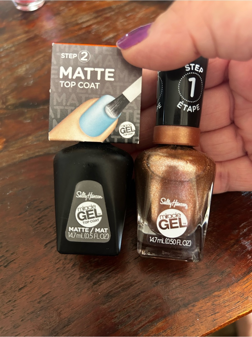 Sally Hansen Miracle Gel 2-Step Set — Bronze Shimmer & Black Matte Top Coat